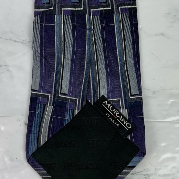 Murano Italia Vintage 100% Silk Geometric Pattern Blue Purple Classic Made USA - Picture 3 of 7
